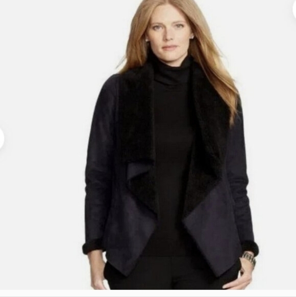 Lauren Ralph Lauren Faux Shearling Sherpa  Drape Front Jacket Size M - Picture 8 of 8